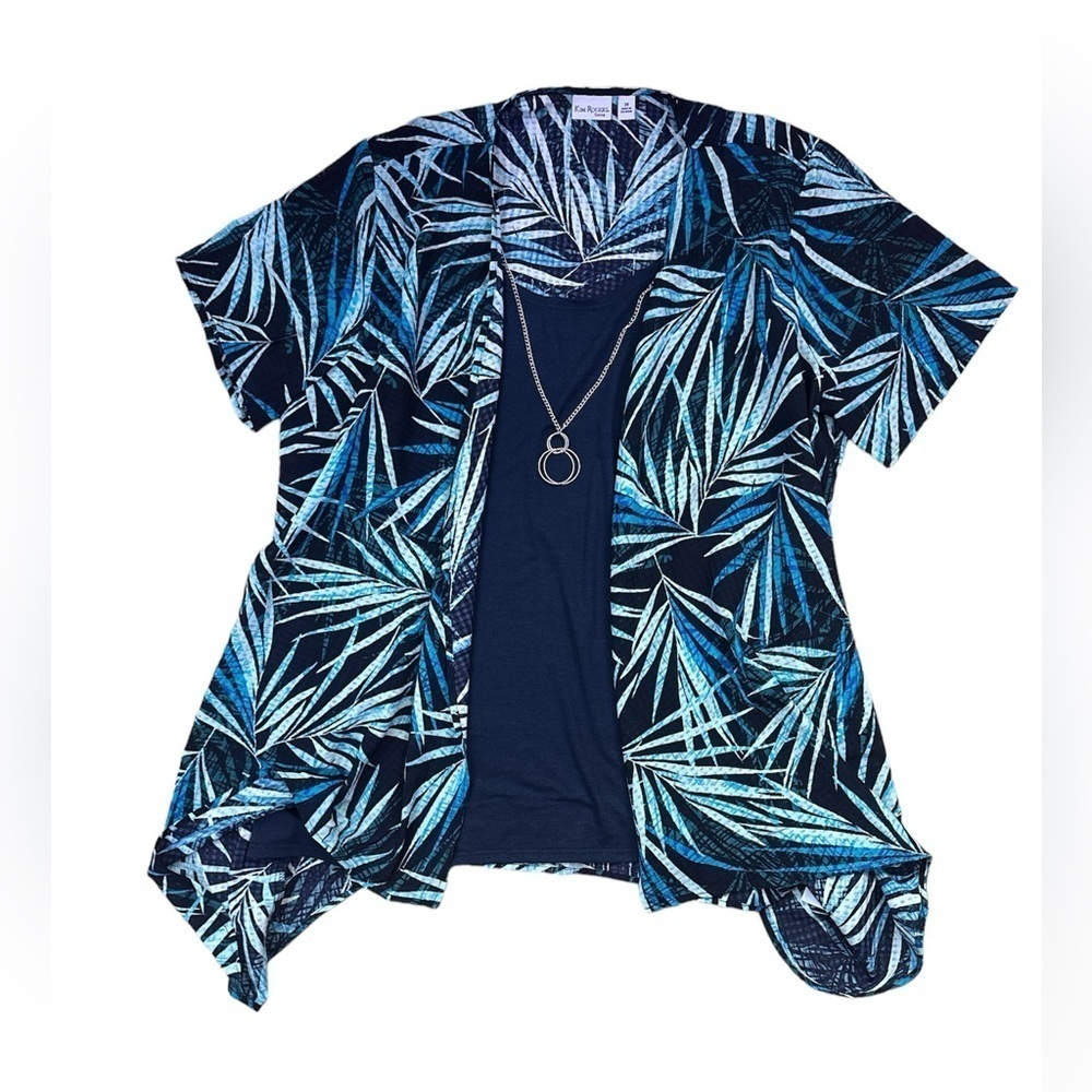 Kim‎ Rogers NWOT size 2X Palm leaf blouse with necklace Spring cruise vacation